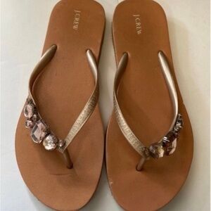 J. Crew Women's Tan Sandals with Gem Accents